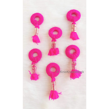Fuchsia Pink / Brown Threaded Ring Tassels, Zardosi Dangle Tassel, Indian Latkans